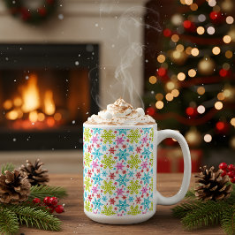 Färgglada Retro Snöflingor Jul Kaffemugg