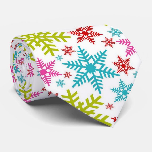 Färgglada Retro Snöflingor Jul Slips (Rullad)