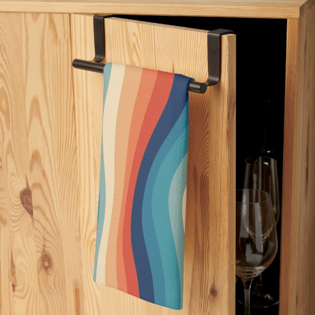 Färgglada Retro-vågor Vintage Kökshandduk (Thirds Fold)