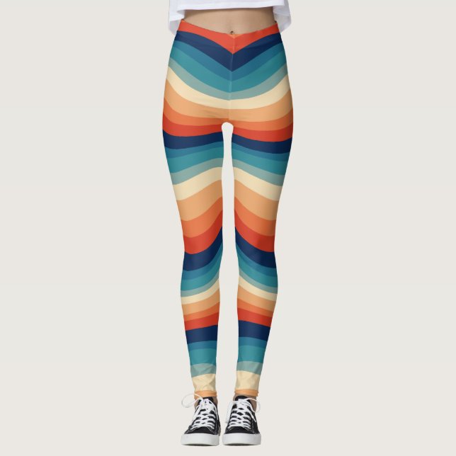 Färgglada Retro-vågor Vintage Leggings (Framsida)