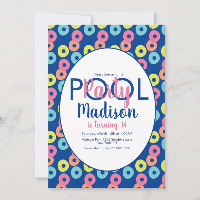 Färgglada ringar poolparty födelsedagsinbjudan inbjudningar (Framsida)