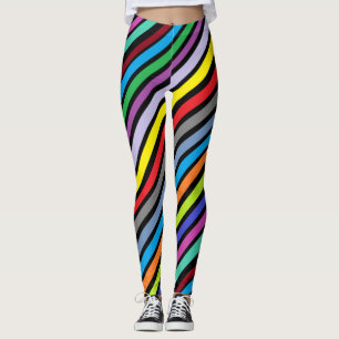 Färgglada röda lila limegröna abstrakta ränder leggings
