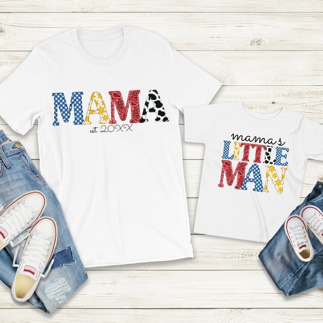 Färgglada Rodeo Mamma Lilla Man Son Matchande T Shirt (Skapare uppladdad)