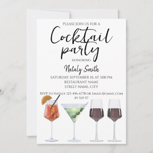 Färgglada roliga cocktails inbjudningar (Framsida)