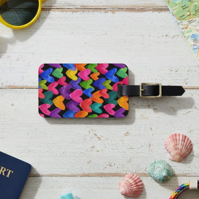 Färgglada roliga handritade hjärtan bagagebricka (Skapare uppladdad)