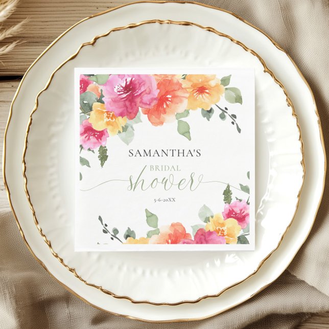 Färgglada rosa orange peonior vår bröllopsfest pappersservett (Skapare uppladdad)