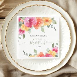 Färgglada rosa orange peonior vårbröllopsfest pappersservett