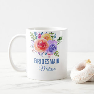 Färgglada rosor akvarell blommig brudtjänsteflicka kaffemugg