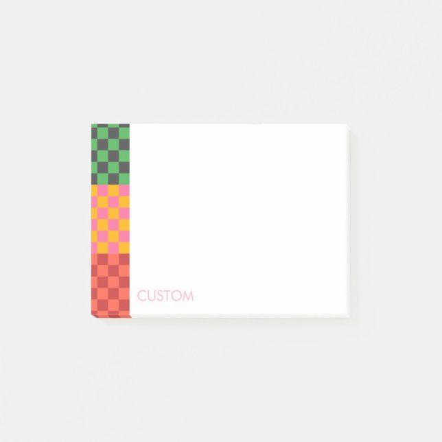 Färgglada Rutiga Anpassade Namn  Post-it Block (Framsida)