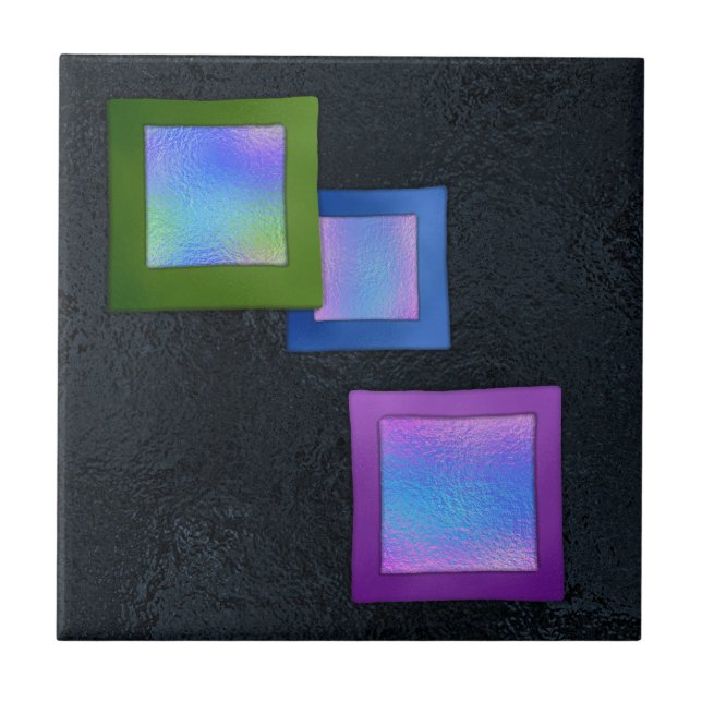 Färgglada rutor Svart Dichroic Smält Glas Utseende Kakelplatta (Framsidan)