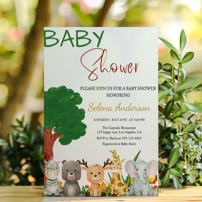 Färgglada Safari Djur Babyfirande  Inbjudningar (Skapare uppladdad)