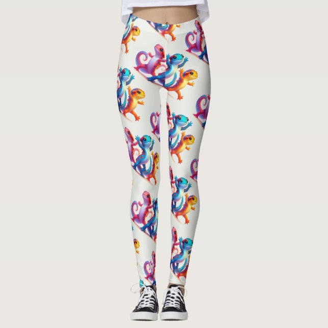 Färgglada Salamandrar gör Salamander Slide Leggings (Framsida)