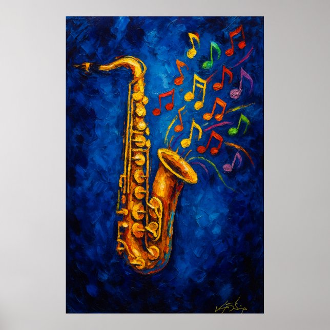Färgglada saxofonmusiknoter poster (Framsidan)