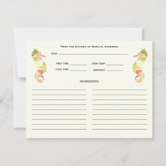 Färgglada sjöhästar havsfamilj receptkort (Framsida)