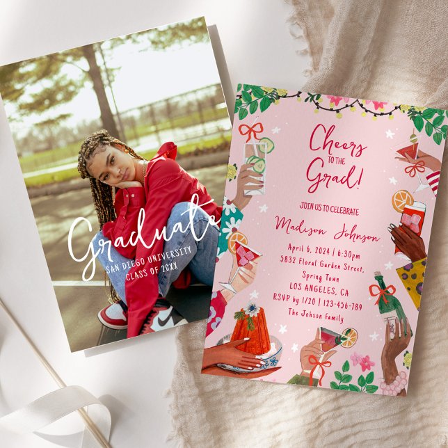 Färgglada skål till examen Examen fest firande Inbjudningar (Colorful Cheers to the Grad Graduation Party Invitation)