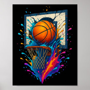Färgglada Sketll Slam Dunk Splash Hoop Tavla  Poster