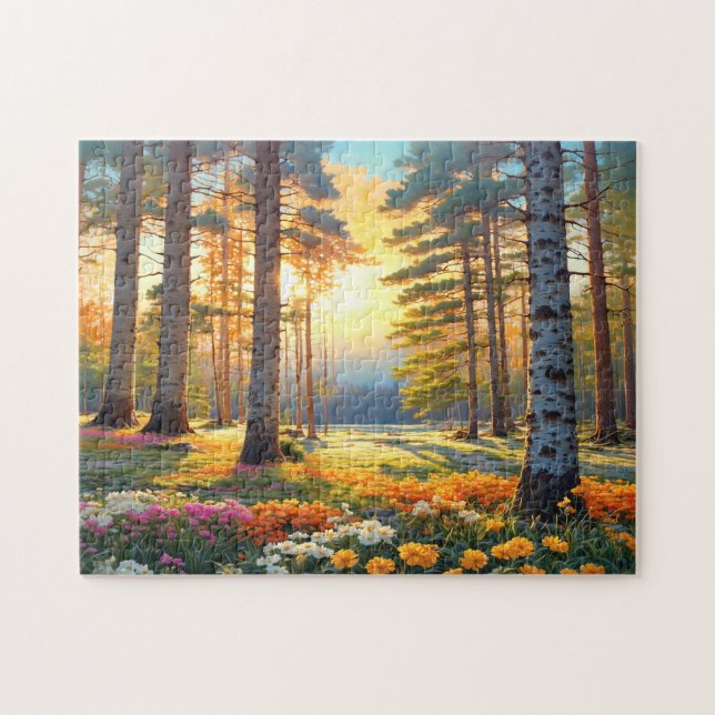 Färgglada skogsblommor och solsken konst pussel (Horisontell)