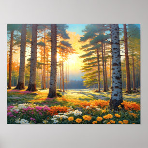 Färgglada skogsblommor och sommarfärger konst poster
