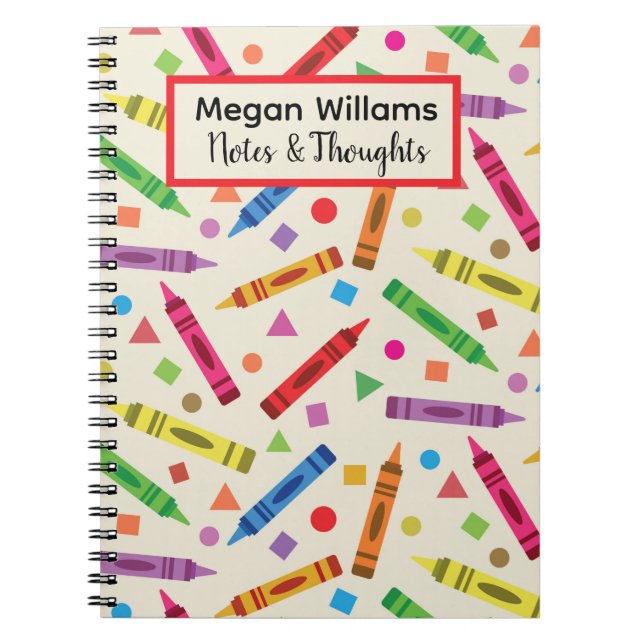 Färgglada skolkritor med former Anpassad  Anteckningsbok (Framsidan)
