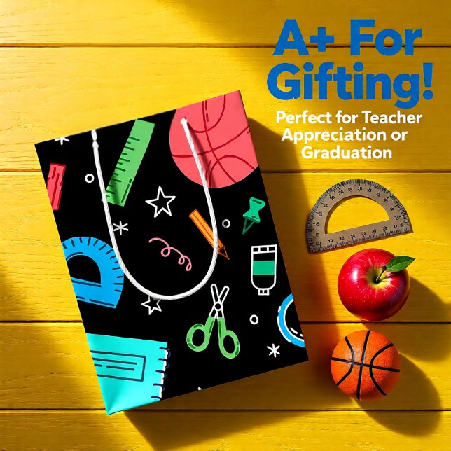 Färgglada skolmaterial Doodle åter till skolan (Colorful School Supplies Doodle Back-to-School Medium Gift Bag)