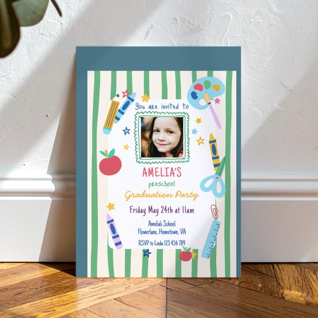 Färgglada skoltema foton Förskoleexamen Inbjudningar (Skapare uppladdad)