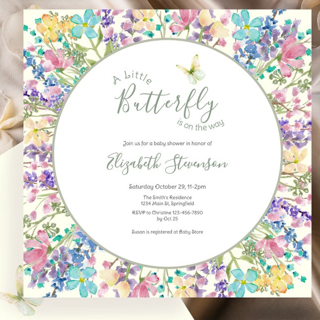 Färgglada Små Fjärilar Blommig Bebis Baby Shower  Inbjudningar (Skapare uppladdad)
