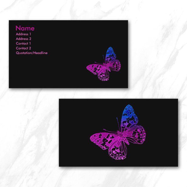 Färgglada Små Ombre Fjärilar Svarta Visitkort (Hot Pink Purple Blue Gradient Butterflies Business Card)