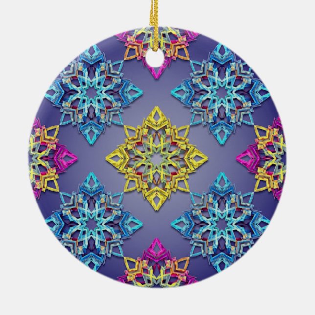 Färgglada snöflingor — Modern juldesign Julgransprydnad Keramik (Baksidan)