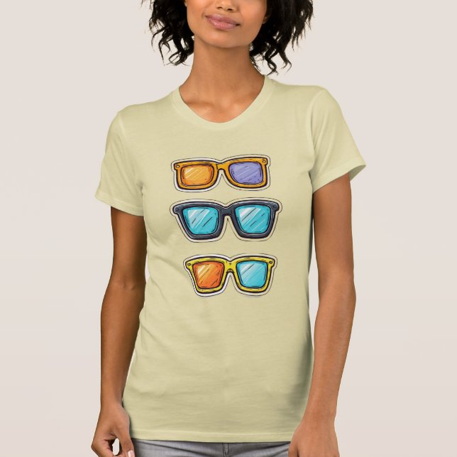 Färgglada solglasögon trio retro mode design t shirt (Framsida)