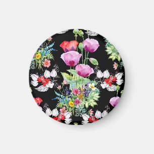 Färgglada sommarblommor vallmo mönster magnet