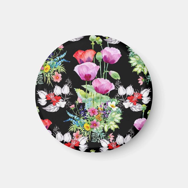 Färgglada sommarblommor vallmo mönster magnet (Framsidan)