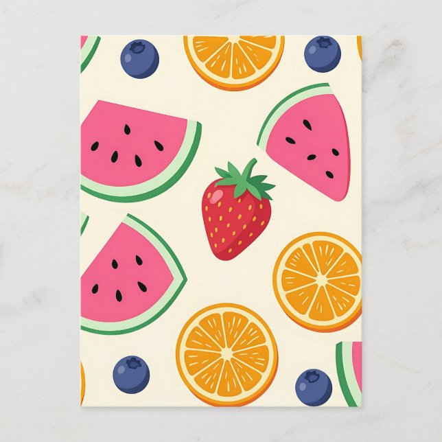 Färgglada sommarfrukter vattenmelon apelsin vykort (Framsida)