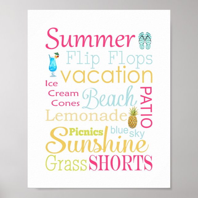 Färgglada sommarord och fraser poster (Framsidan)