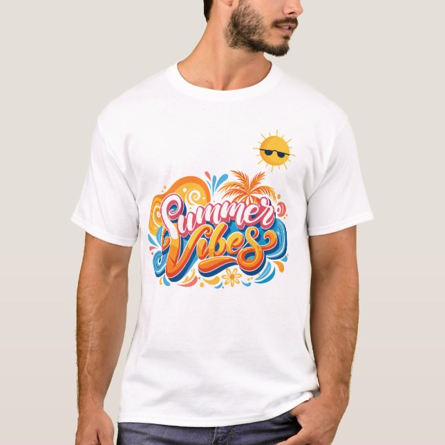Färgglada sommarvibbar T-shirt – Rolig strand & se (Framsida)