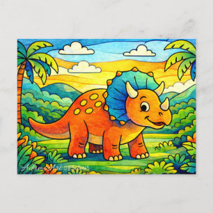 Färgglada söta dinosauriebarn helg vykort