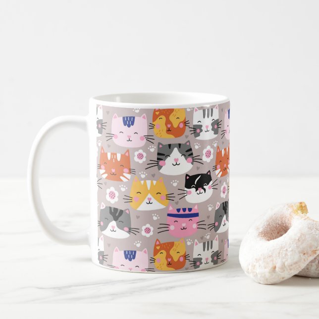 Färgglada söta katter kaffemugg (Med munk)