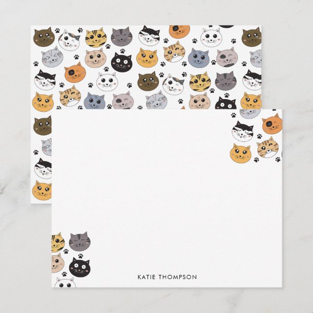 Färgglada söta roliga katter & tassmönster anteckningskort (Fram/baksida)