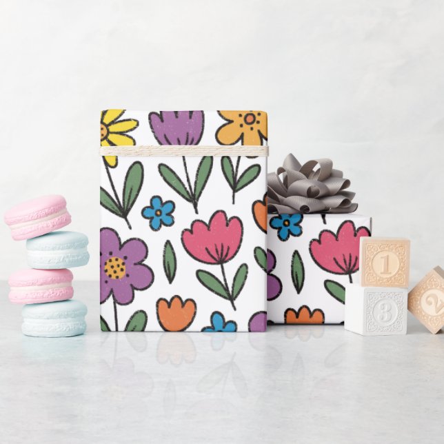 Färgglada söta vårblommor presentpapper rulle (Baby Shower)