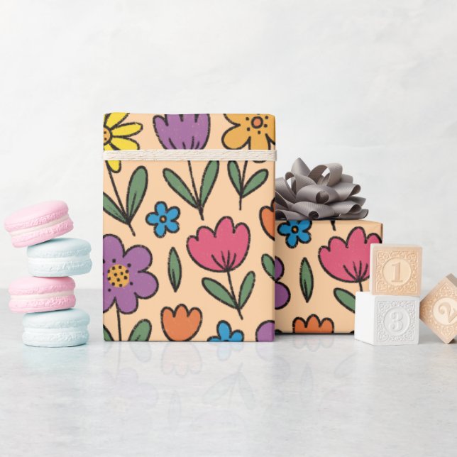 Färgglada söta vårblommor - Rullande presentpapper (Baby Shower)