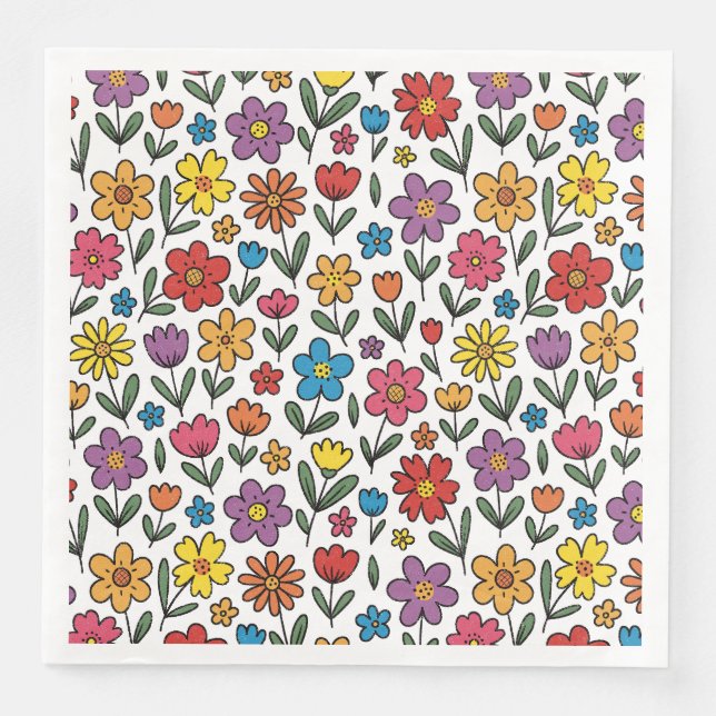 Färgglada söta vårblommor servetter (Framsida)
