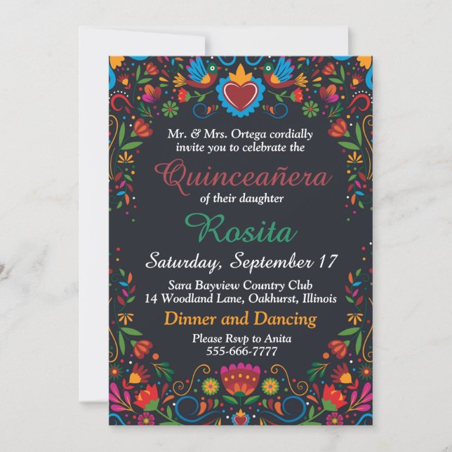 Färgglada spanska flickor 15-årsdag Quinceanera Inbjudningar (Framsida)