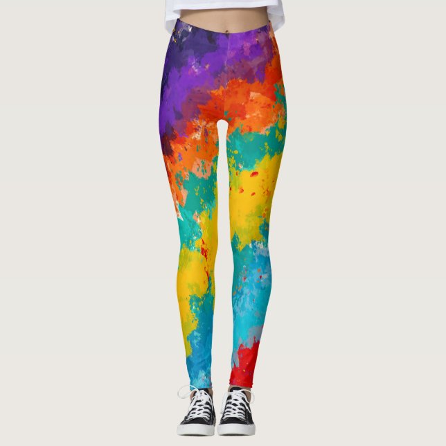 Färgglada stänk Regnbåge Färg Mode Leggings (Framsida)