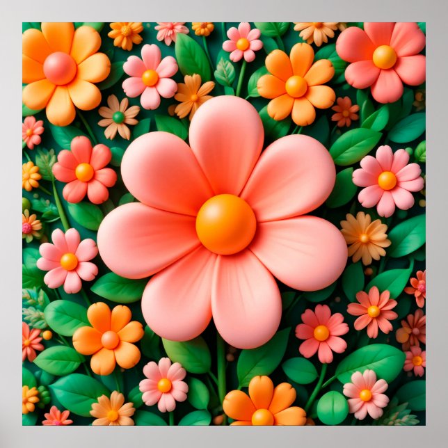 Färgglada, stiliserade 3d-blommor poster (Framsidan)