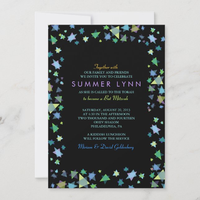 FÄRGGLADA STJÄRNOR Bar/Bat Mitzvah-inbjudan Inbjudningar (Framsida)