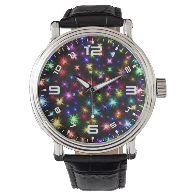 Färgglada stjärnor fyrverkeridesign armbandsur (Framsida)