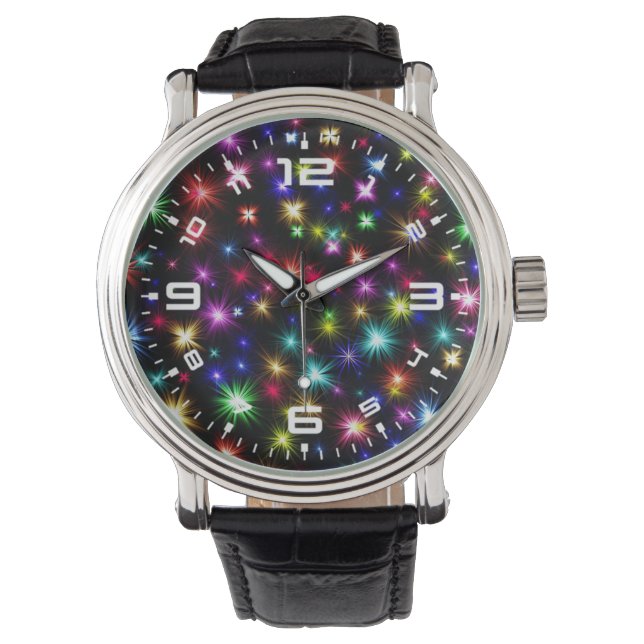 Färgglada stjärnor fyrverkeridesign armbandsur (Framsida)