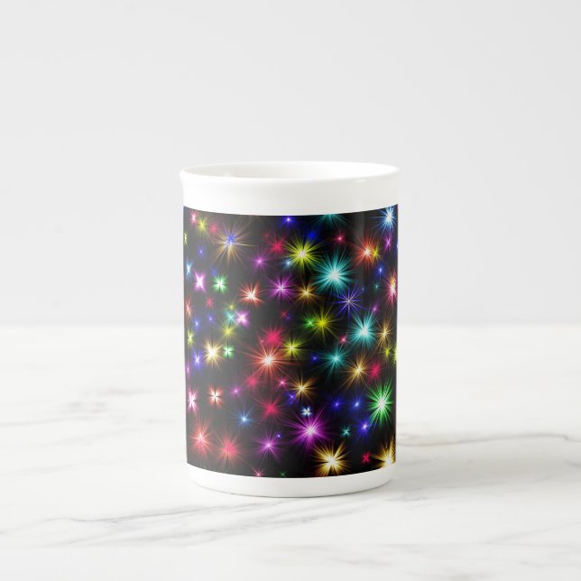 Färgglada stjärnor fyrverkeridesign benporslin mugg (Framsidan)