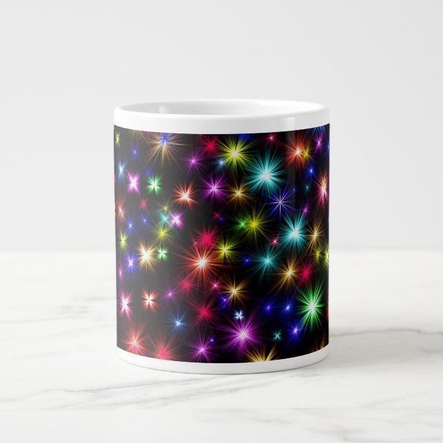 Färgglada stjärnor fyrverkeridesign jumbo mugg (Framsidan)