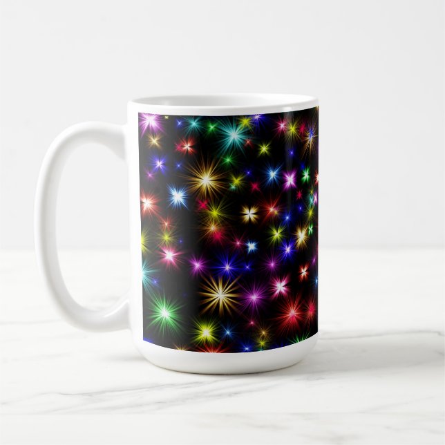 Färgglada stjärnor fyrverkeridesign kaffemugg (Vänster)