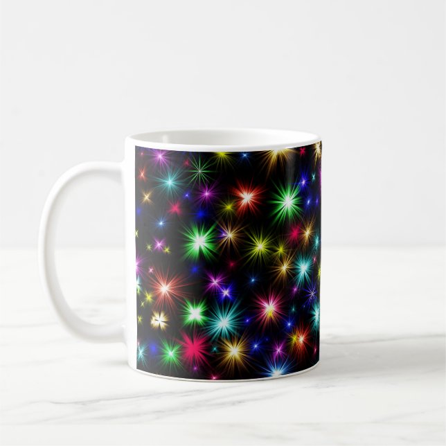 Färgglada stjärnor fyrverkeridesign kaffemugg (Vänster)